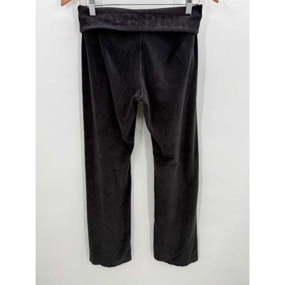Victoria's Secret PINK Black Velour Yoga Pants Gold Crest Graphic XS Vintage Y2K - Picture 3 of 7